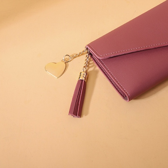 $10 ADD ON ITEM- Pink Clutch Wallet Leather Purse Tassel Charm Card Slot - Picture 8 of 10